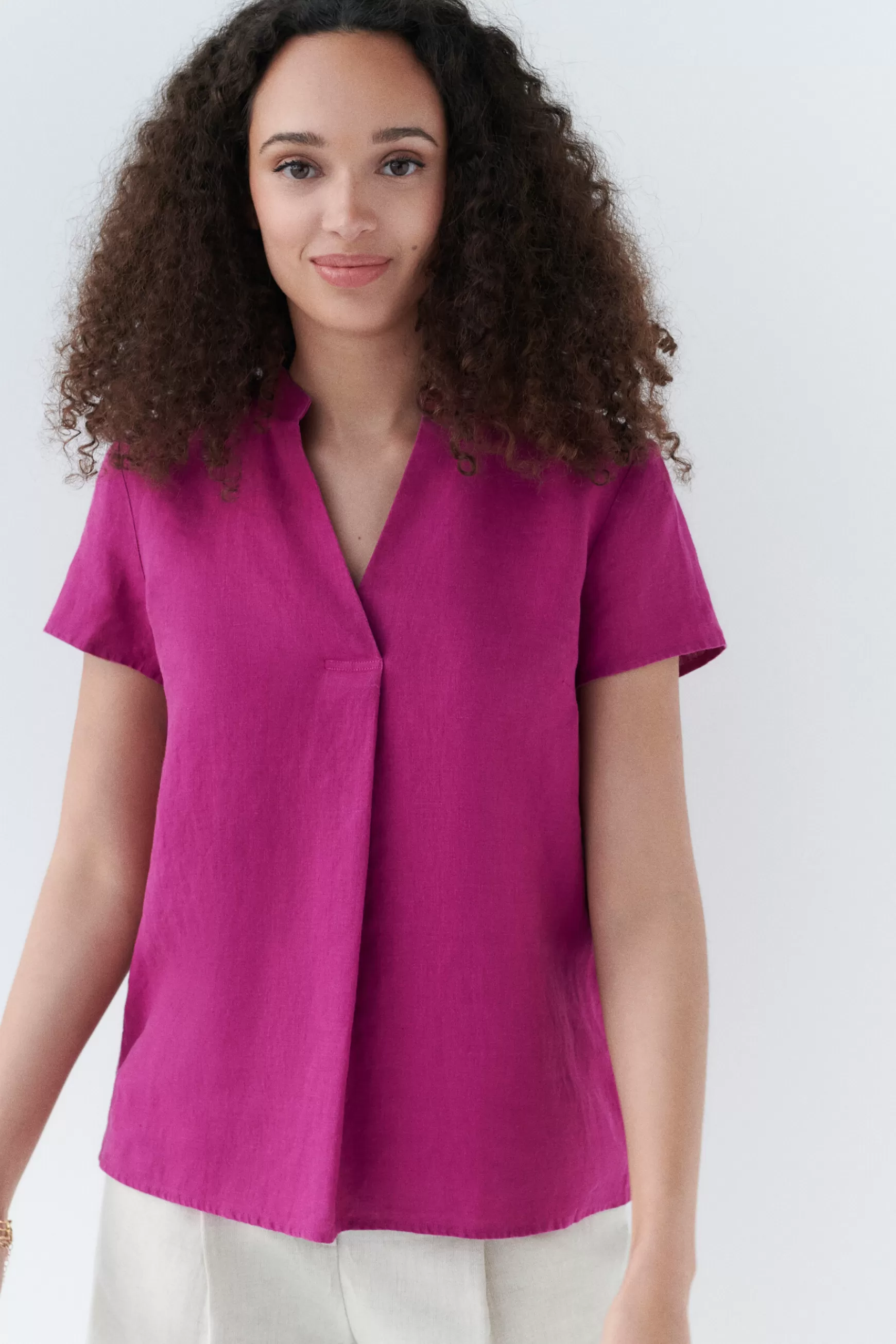 Sale Blouse Kat 100% Lin Violet Femme Chemises