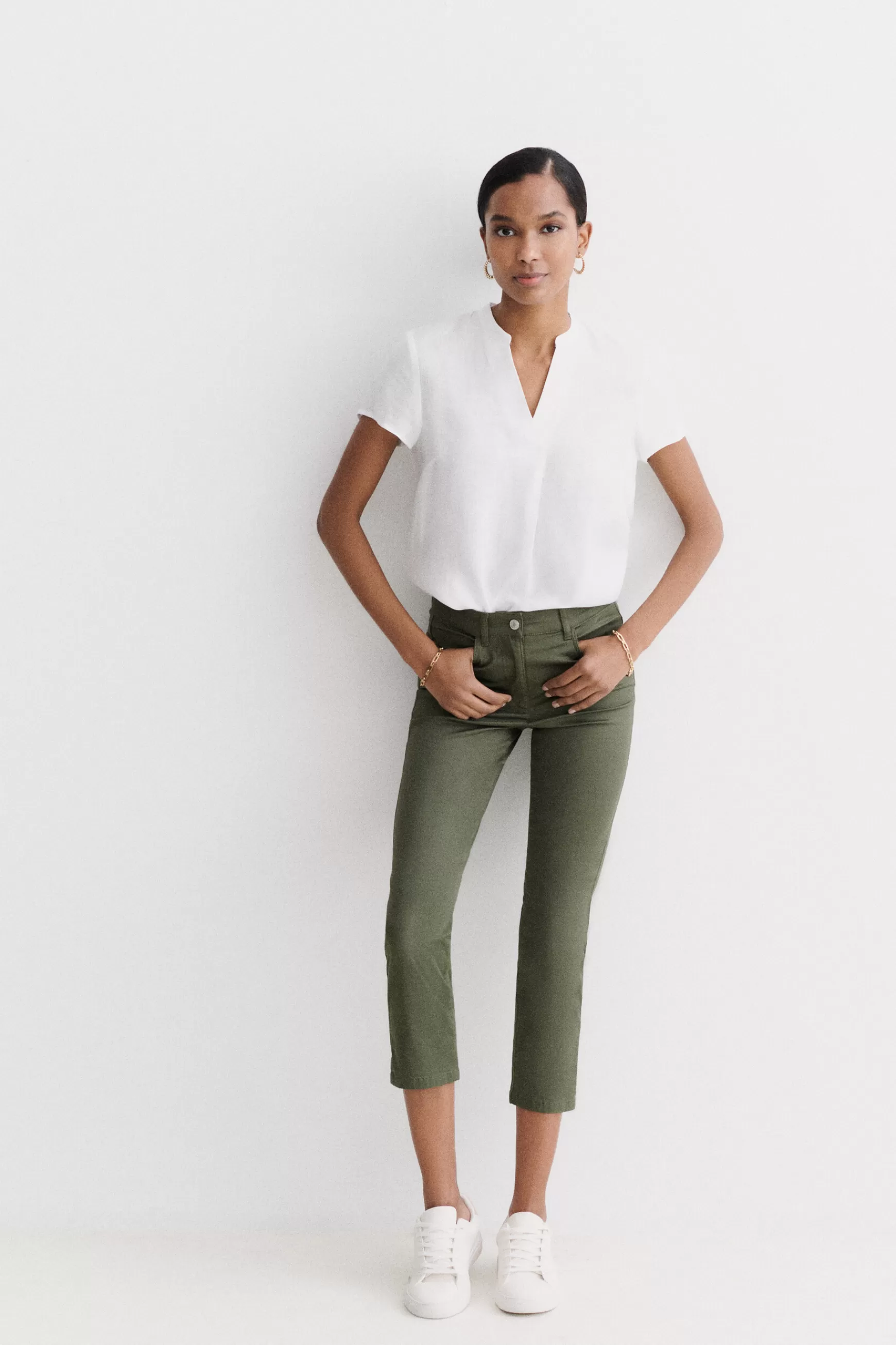 Outlet Pantacourt Mason Vert Kaki Femme Pantalons