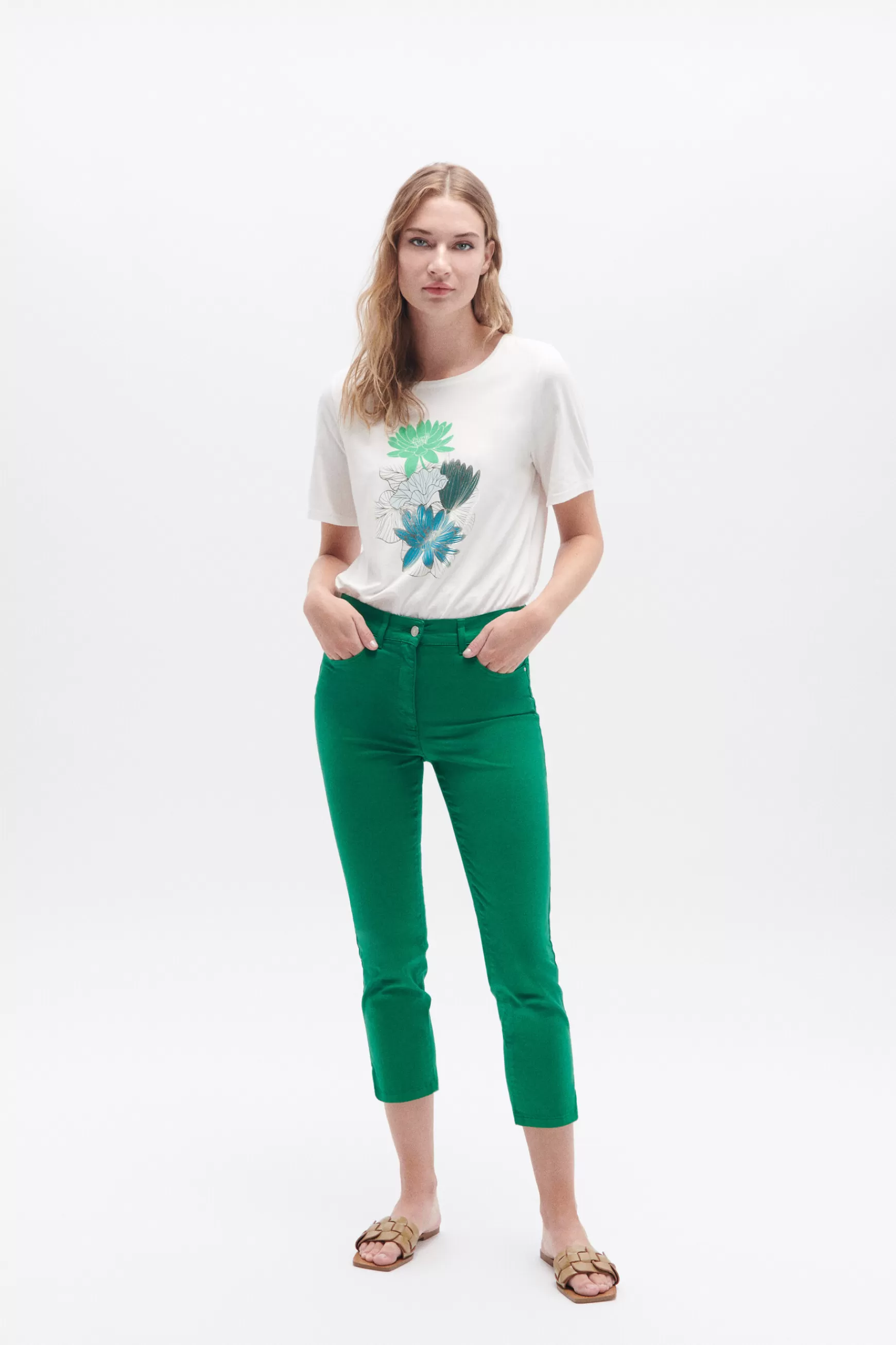 Hot Pantacourt Mason Vert Menthe Femme Pantalons