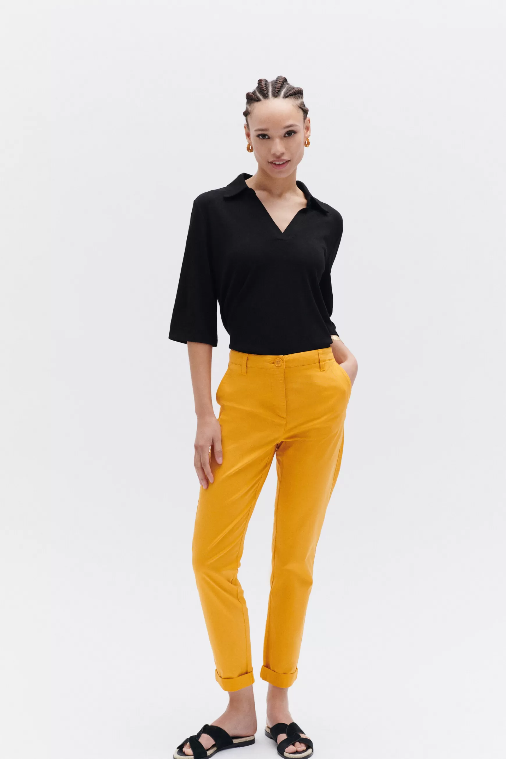 Flash Sale Pantalon Adelmo Jaune Moutarde Femme Pantalons