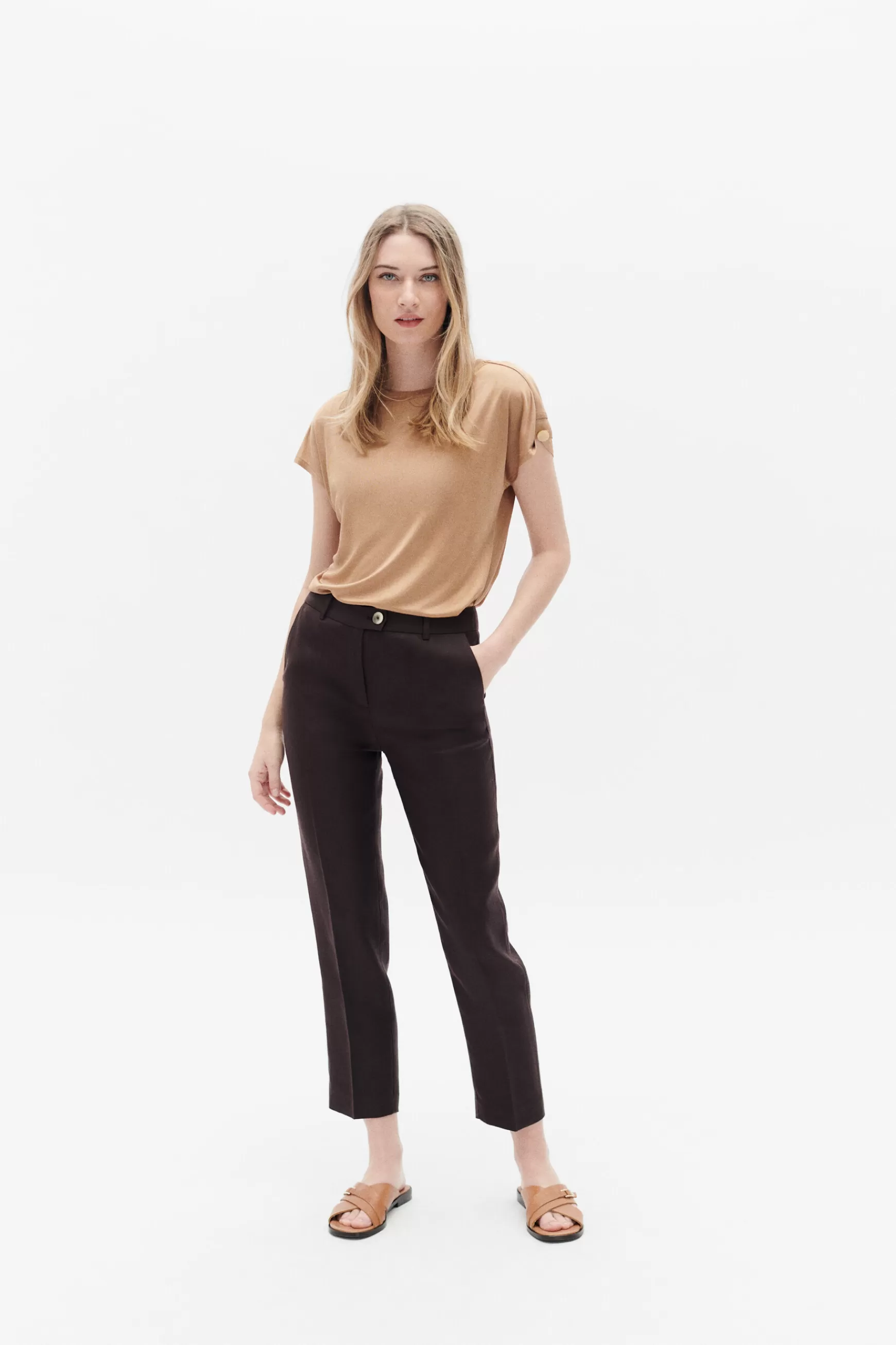 Best Sale Pantalon Randy Marron Fonce Femme Pantalons