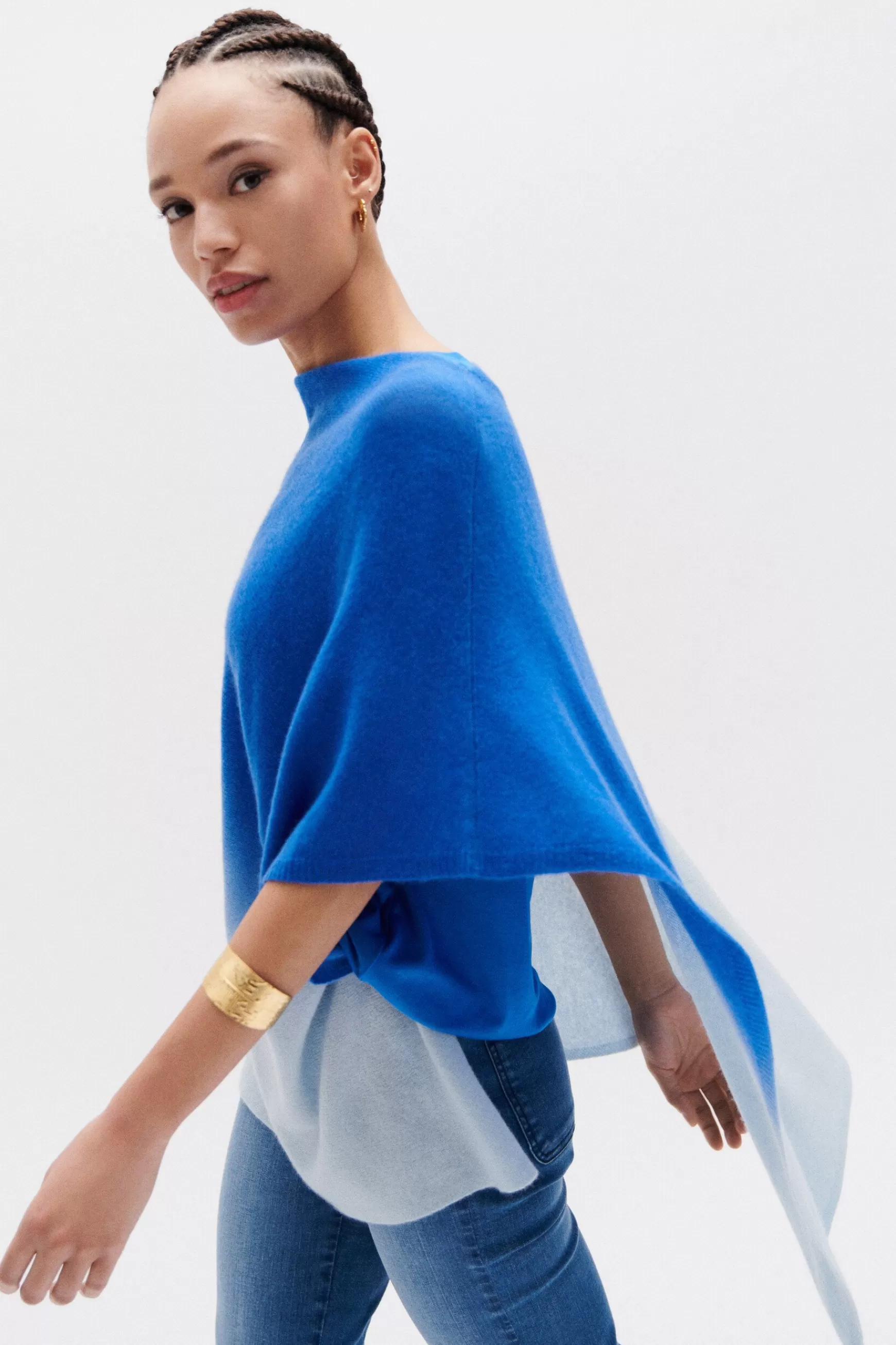 Fashion Poncho Baltidye Bleu Femme Ponchos