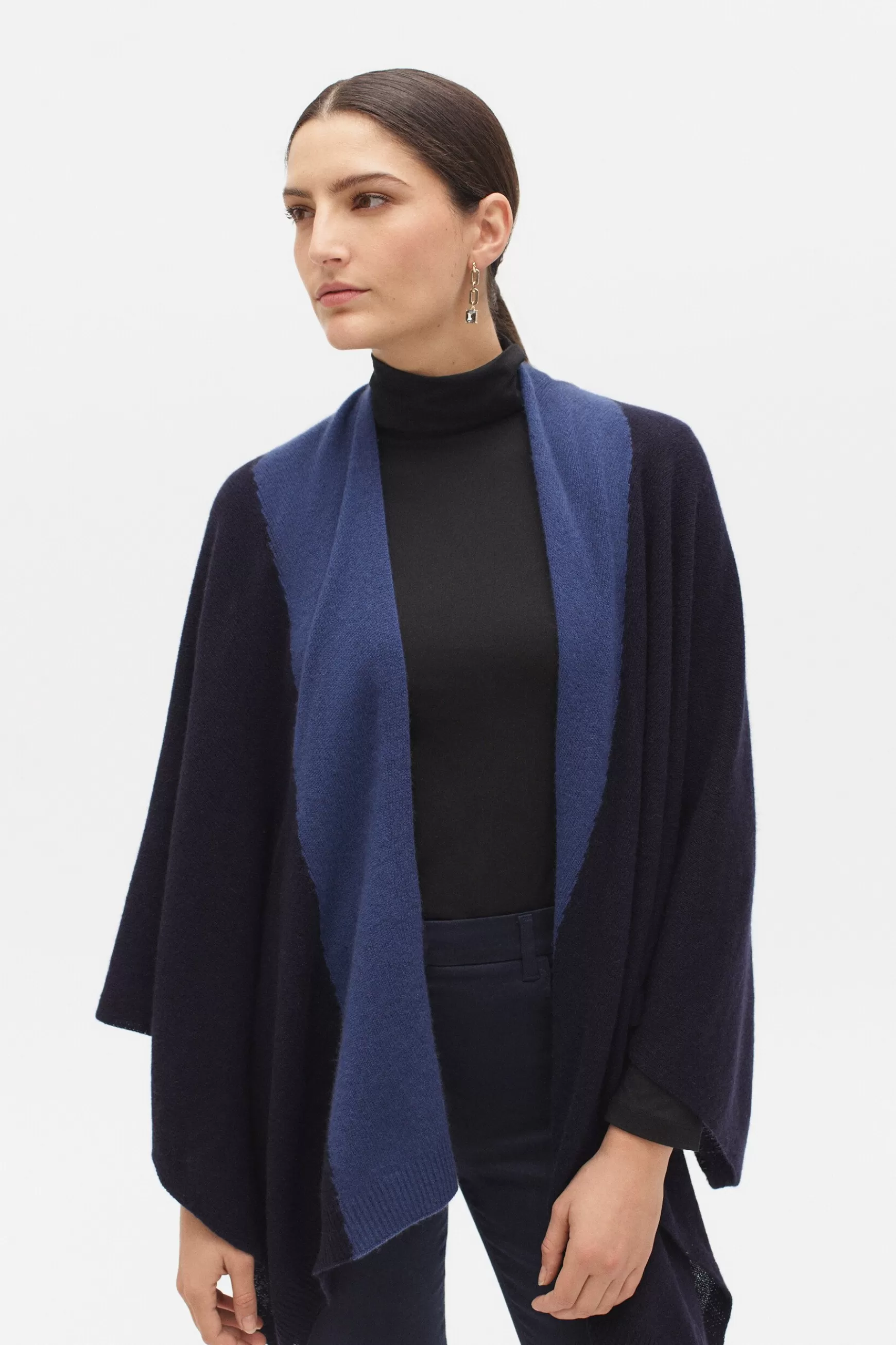 Flash Sale Poncho Charles B 100% Cachemire Bleu Marine Femme Ponchos