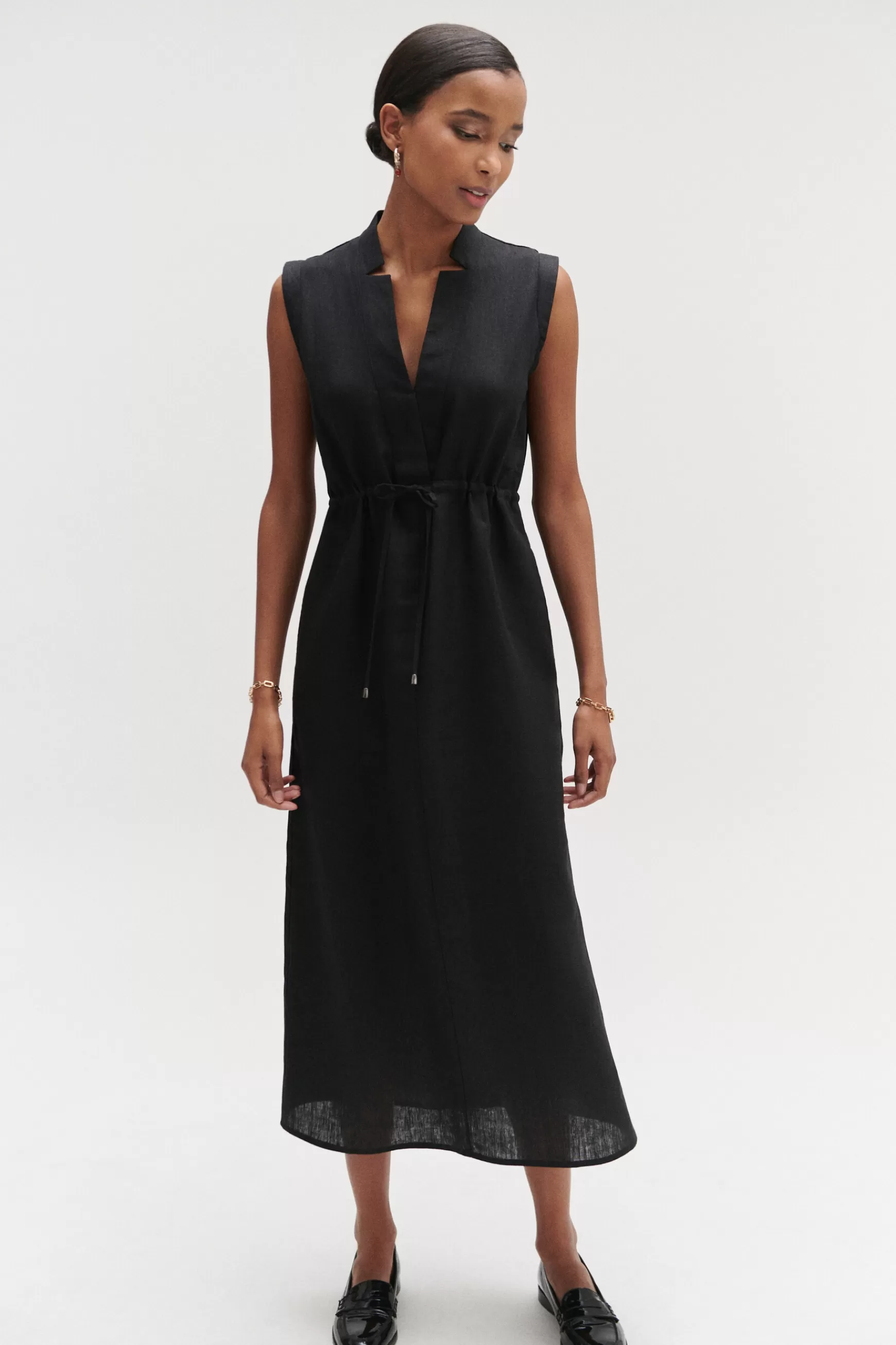 Sale Robe Longue Amy 100% Lin Noir Femme Robes