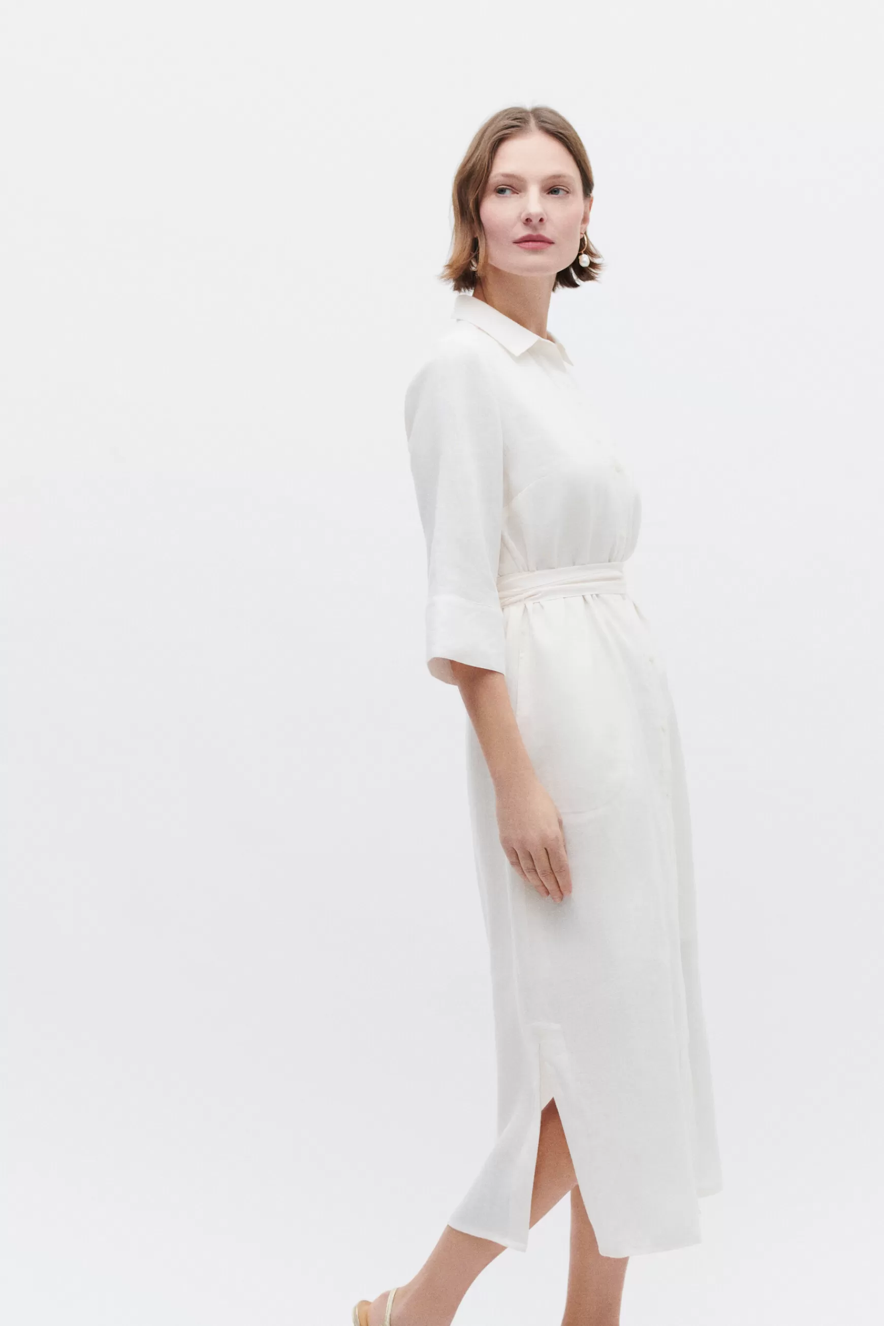 Best Robe Yana 100% Lin Ivoire Femme Robes