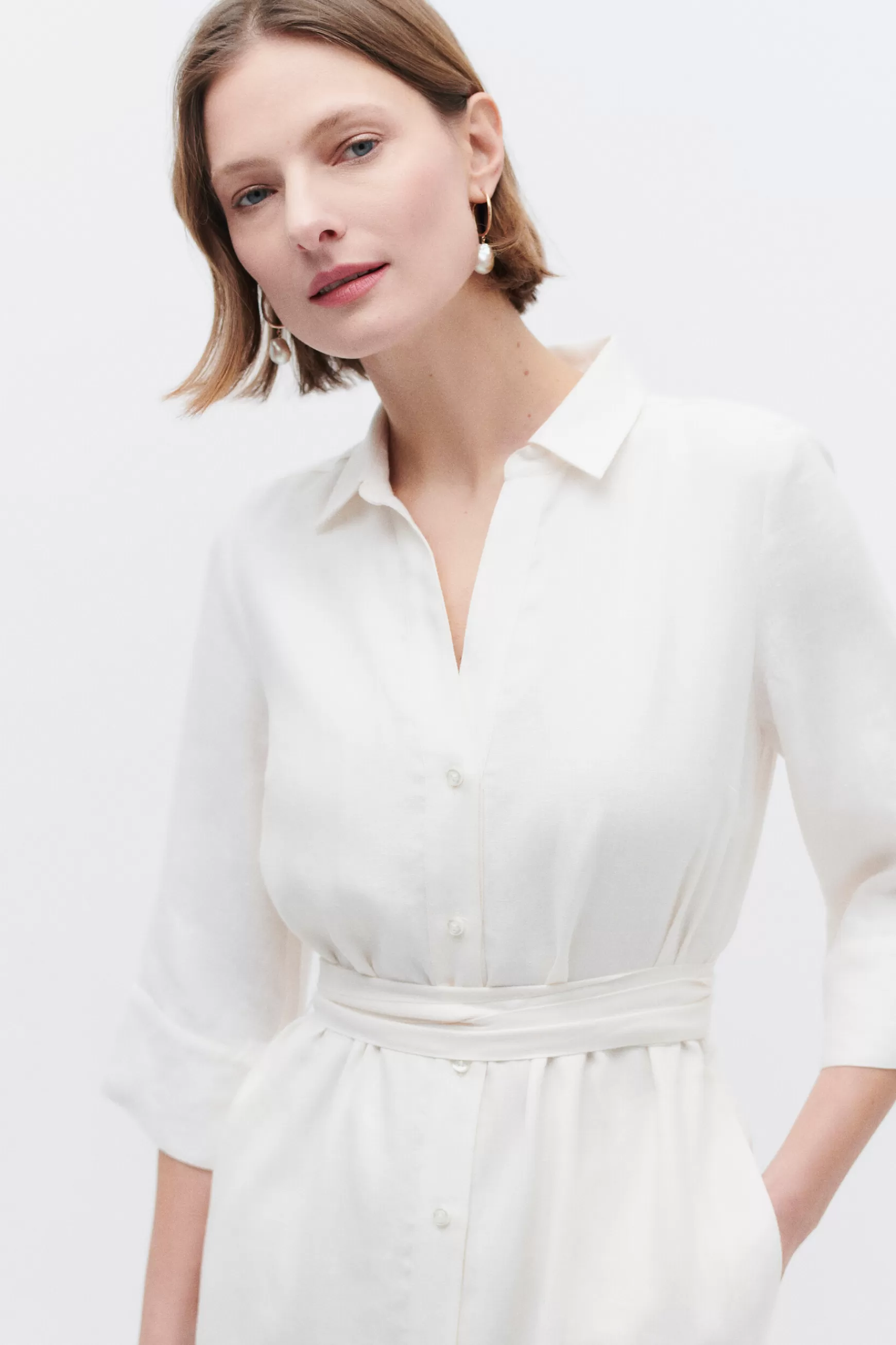 Best Robe Yana 100% Lin Ivoire Femme Robes