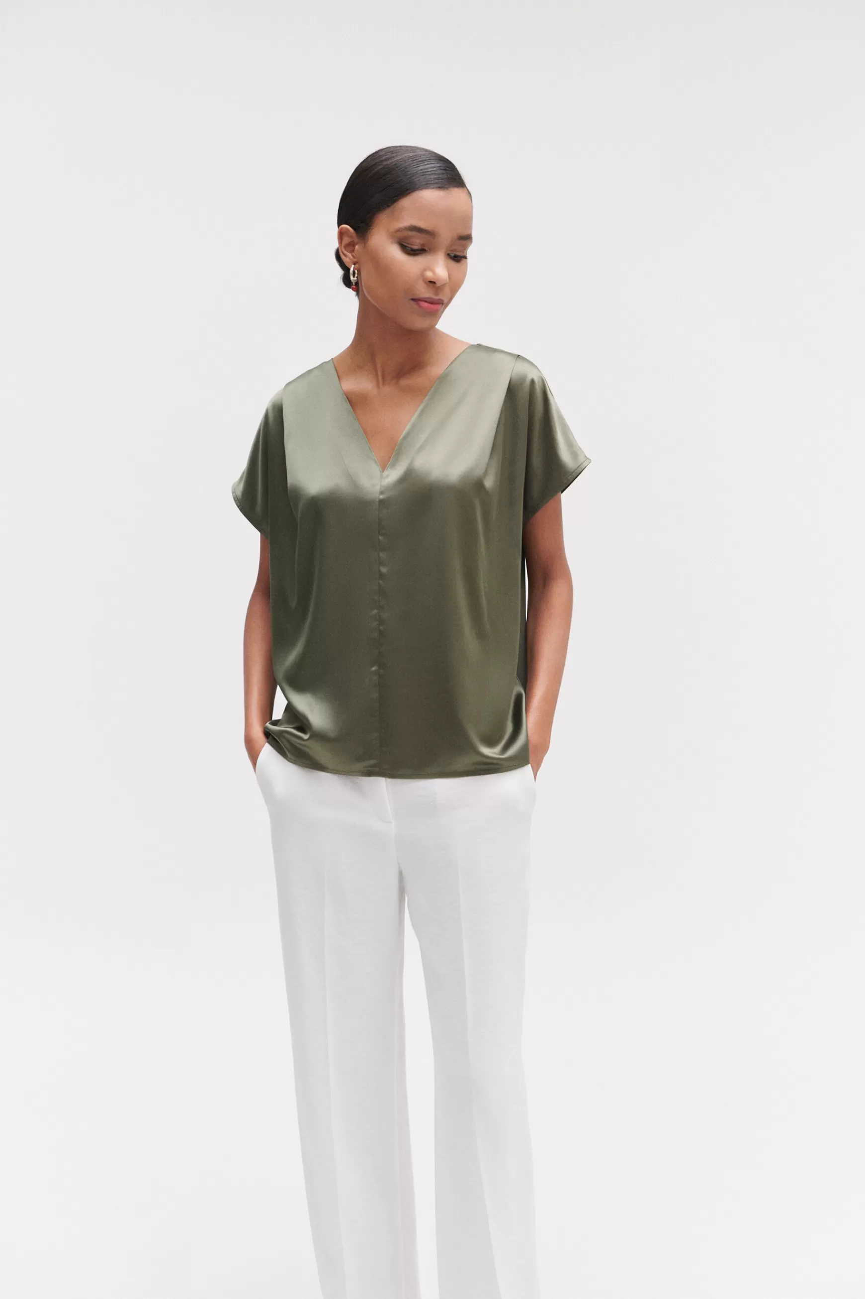 Clearance Top Victor Satine Vert Kaki Femme Tops Et T-Shirts