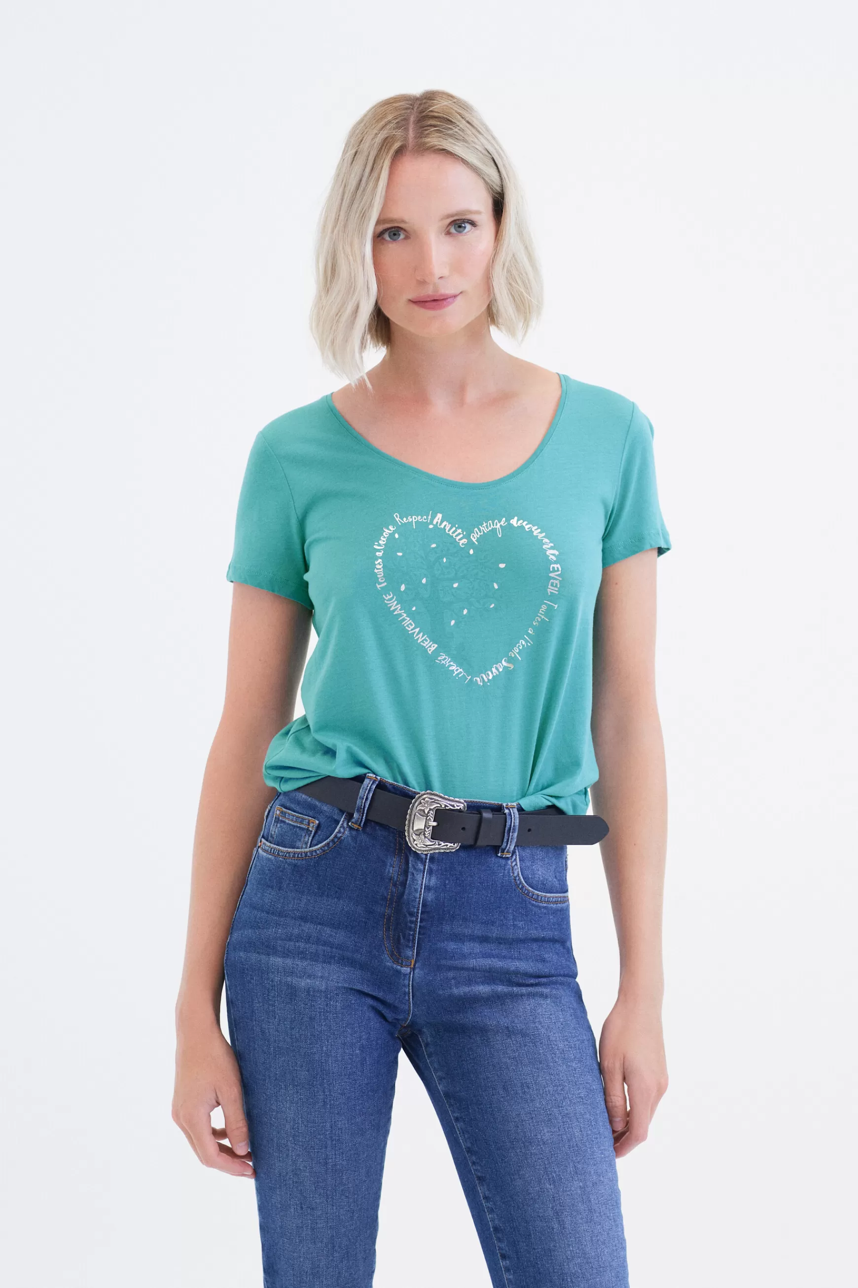 Hot T-Shirt Janice Toutes A L'Ecole Bleu Turquoise Femme Tops Et T-Shirts