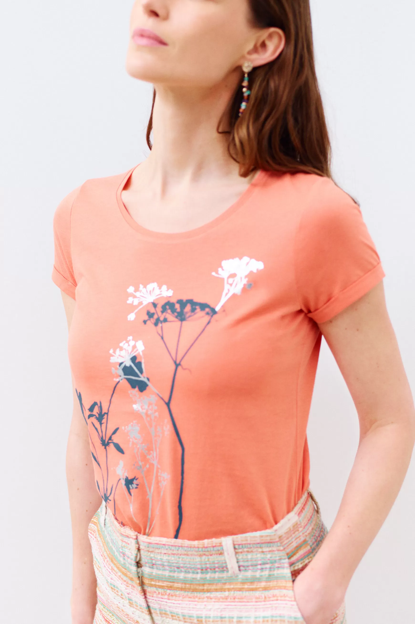 Hot T-Shirt Maxine Rose Corail Femme Tops Et T-Shirts