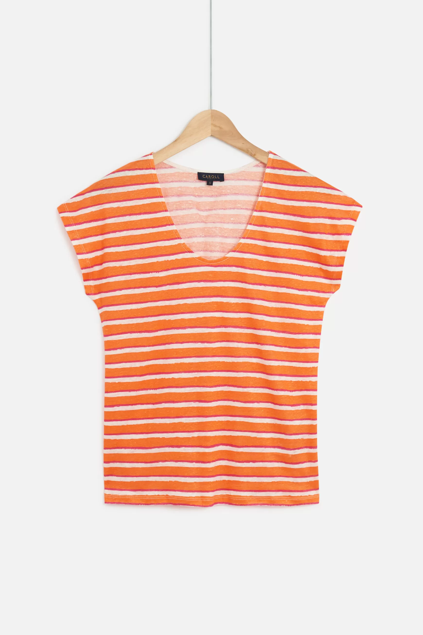 Hot T-Shirt Murina 100% Lin Orange Femme Tops Et T-Shirts